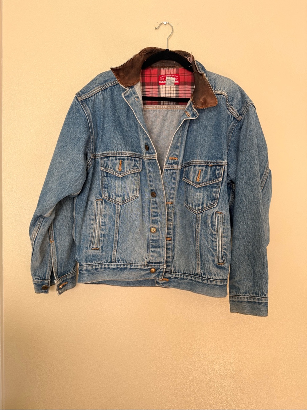 Marlboro Light Blue Denim Jacket with Brown Corduroy Collar